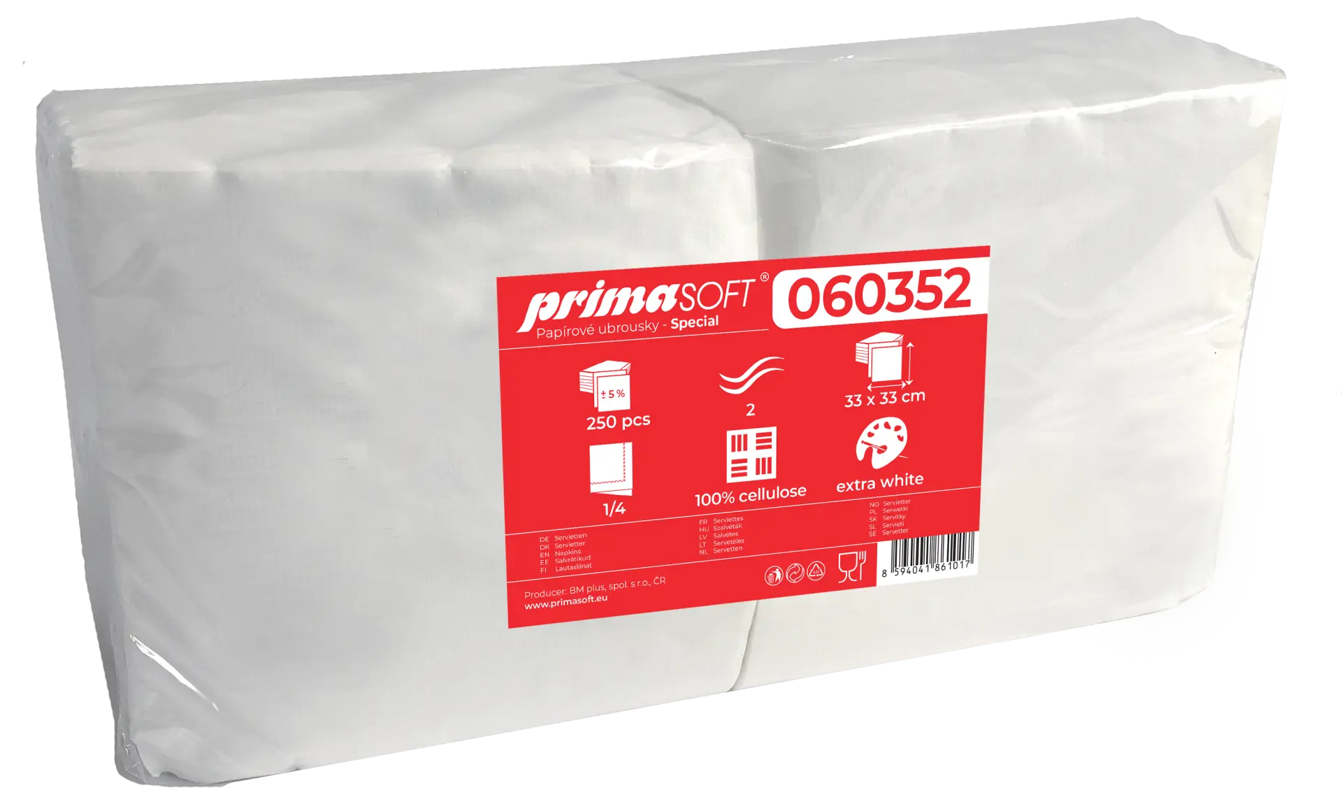 11 – Servietten primaSoft Spezial, 250 Stück (Lagerbestand 1/4), 33 x 33 cm, 2-lagig, weiß